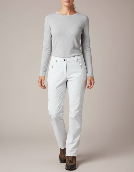 Pantalon Randonnée Femme Gris Clair Doublé Polaire - Polyester