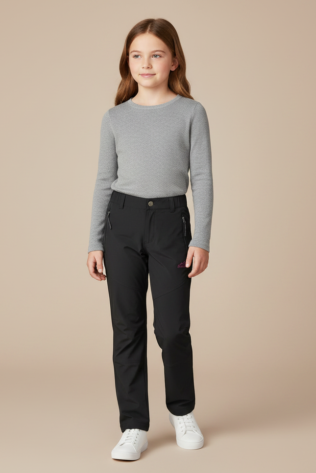 Pantalon Randonnée Noir Enfant Coupe Droite Confortable - Polyester