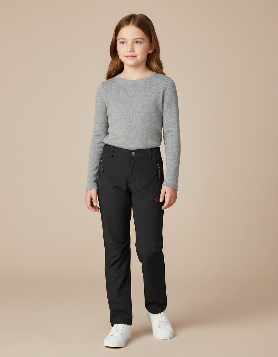 Pantalon Randonnée Noir Enfant Coupe Droite Confortable - Polyester