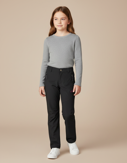Pantalon Randonnée Noir Enfant Coupe Droite Confortable - Polyester