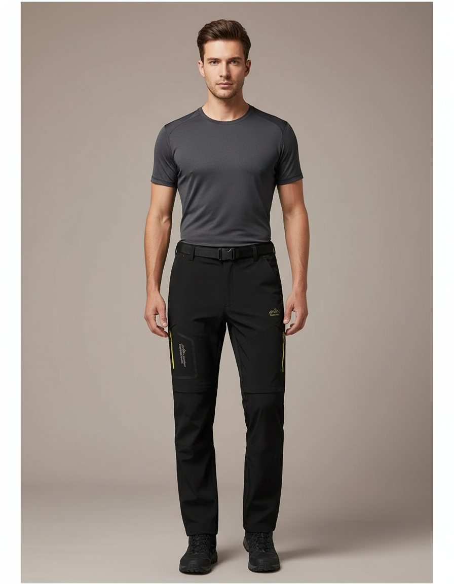 Pantalon Randonnée Convertible Homme - Noir Polyester