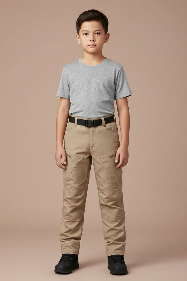 Pantalon Randonnée Beige Enfant Tactique Résistant Multipoches - Polyester