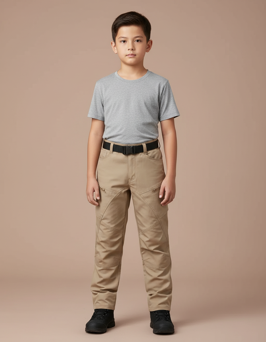 Pantalon Randonnée Beige Enfant Tactique Résistant Multipoches - Polyester