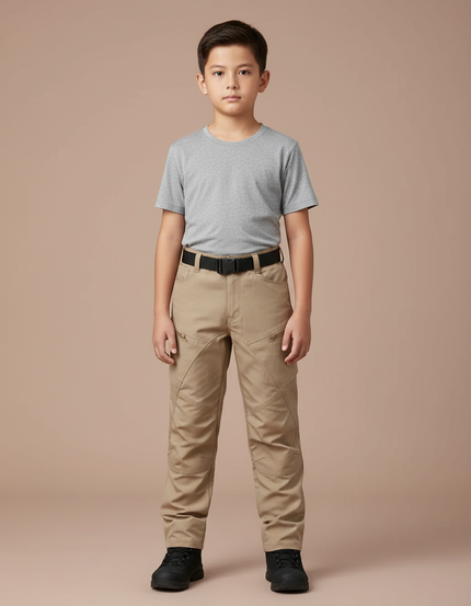 Pantalon Randonnée Beige Enfant Tactique Résistant Multipoches - Polyester
