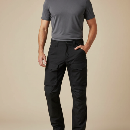 Pantalon Randonnée Noir Cargo Multipoches Renforcé Homme - Polyester