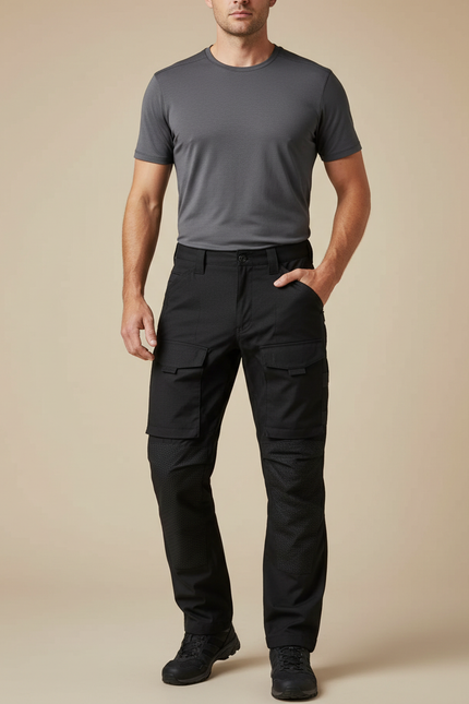 Pantalon Randonnée Noir Cargo Multipoches Renforcé Homme - Polyester