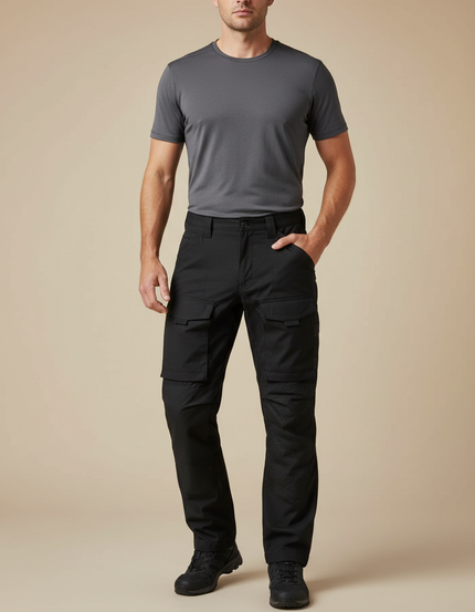 Pantalon Randonnée Noir Cargo Multipoches Renforcé Homme - Polyester