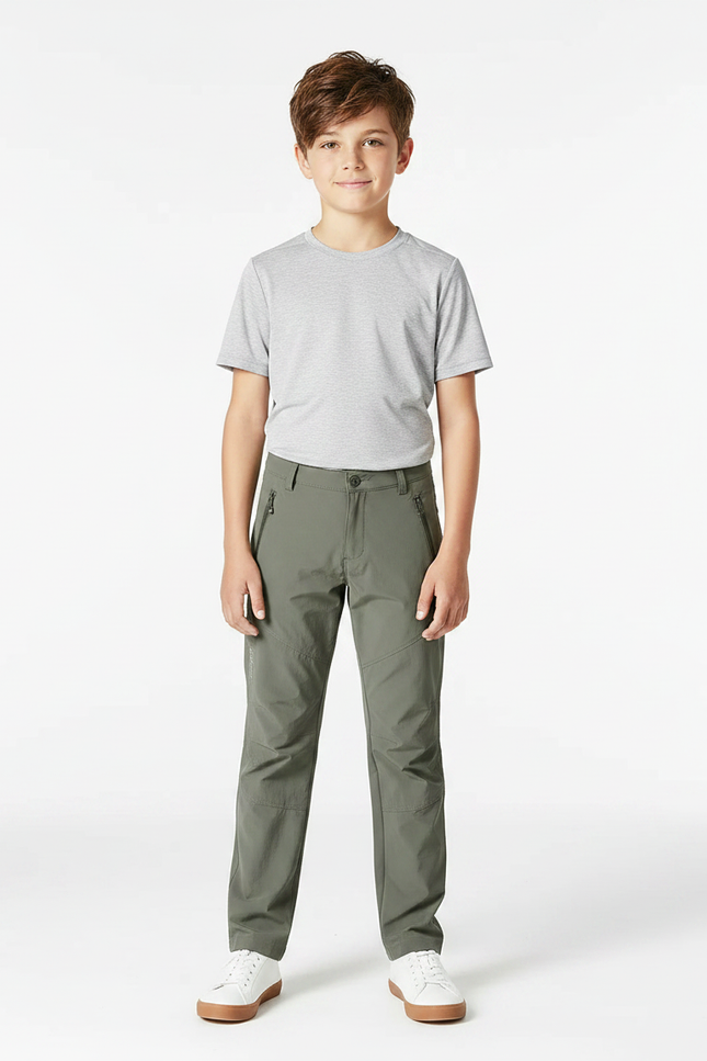 Pantalon Randonnée Vert Kaki Enfant Léger Respirant - Polyester