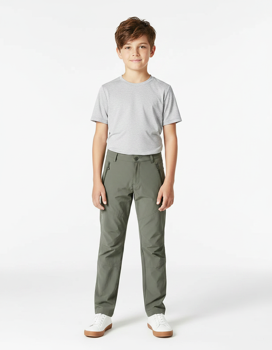 Pantalon Randonnée Vert Kaki Enfant Léger Respirant - Polyester