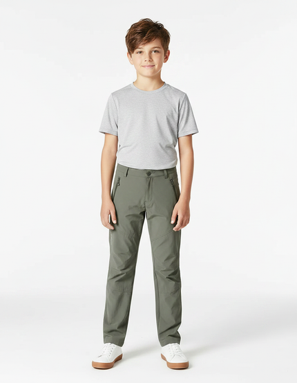Pantalon Randonnée Vert Kaki Enfant Léger Respirant - Polyester
