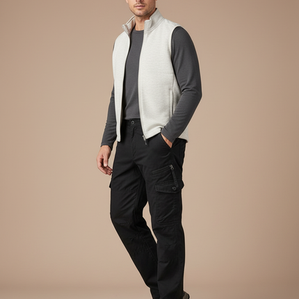 Pantalon Randonnée Noir Cargo Ample Coton Homme - Toile