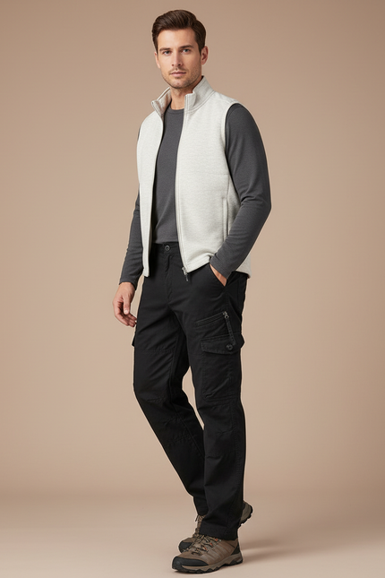 Pantalon Randonnée Noir Cargo Ample Coton Homme - Toile