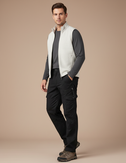 Pantalon Randonnée Noir Cargo Ample Coton Homme - Toile