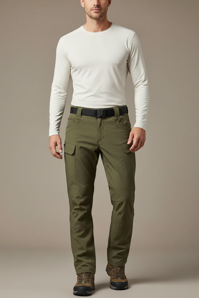 Pantalon Randonnée Cargo Vert Militaire Multi-Poches Homme - Kaki Polyester