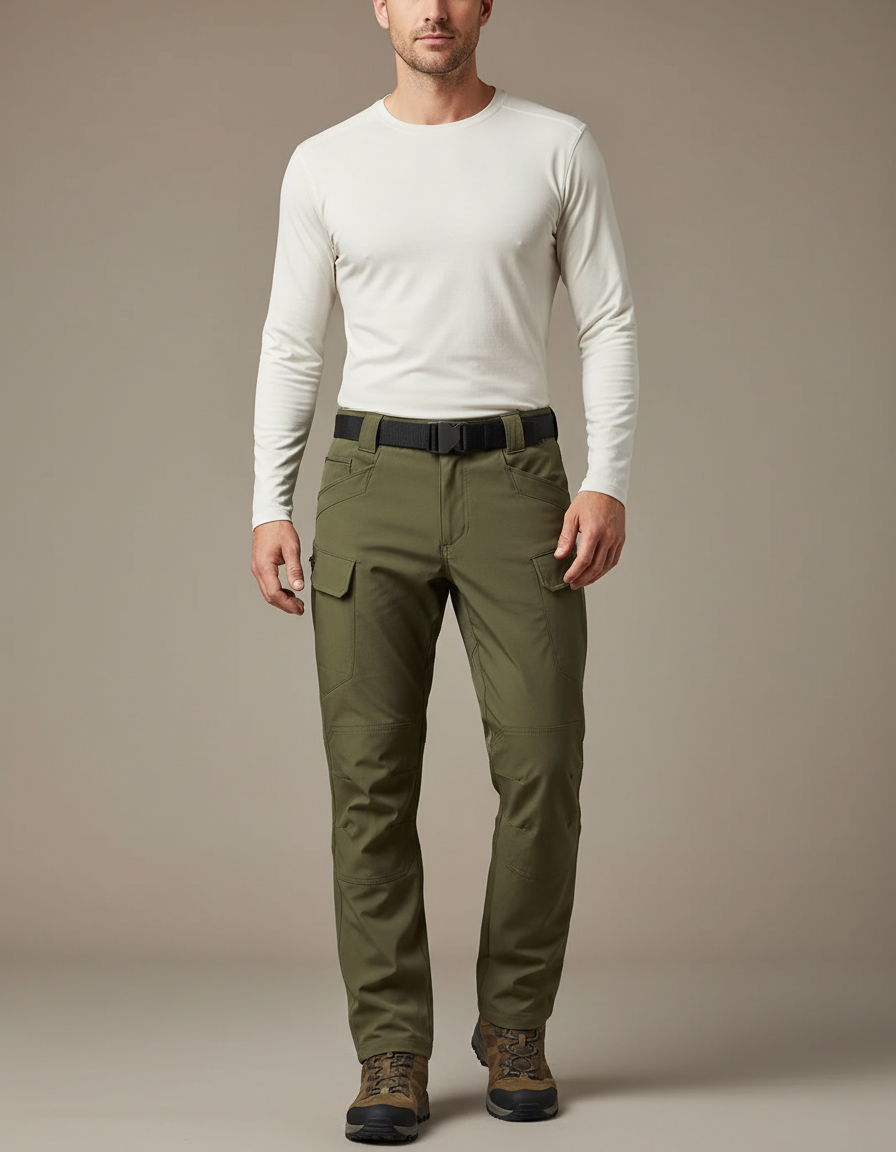Pantalon Randonnée Cargo Vert Militaire Multi-Poches Homme - Kaki Polyester