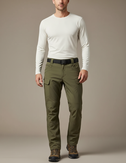 Pantalon Randonnée Cargo Vert Militaire Multi-Poches Homme - Kaki Polyester