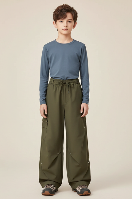 Pantalon Randonnée Kaki Ample Imperméable Cargo Enfant - Polyester