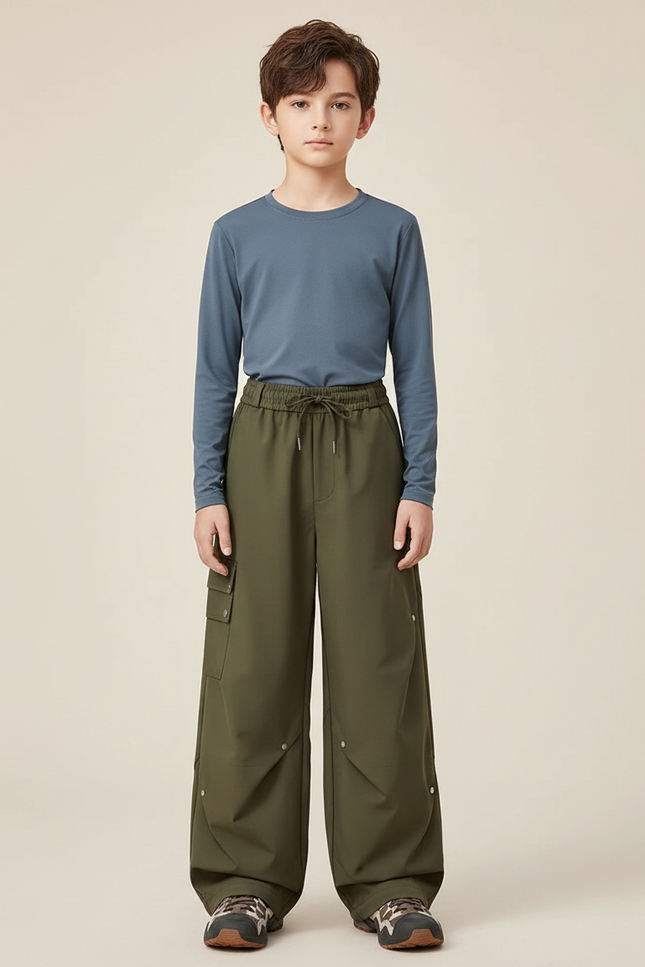 Pantalon Randonnée Kaki Ample Imperméable Cargo Enfant - Polyester
