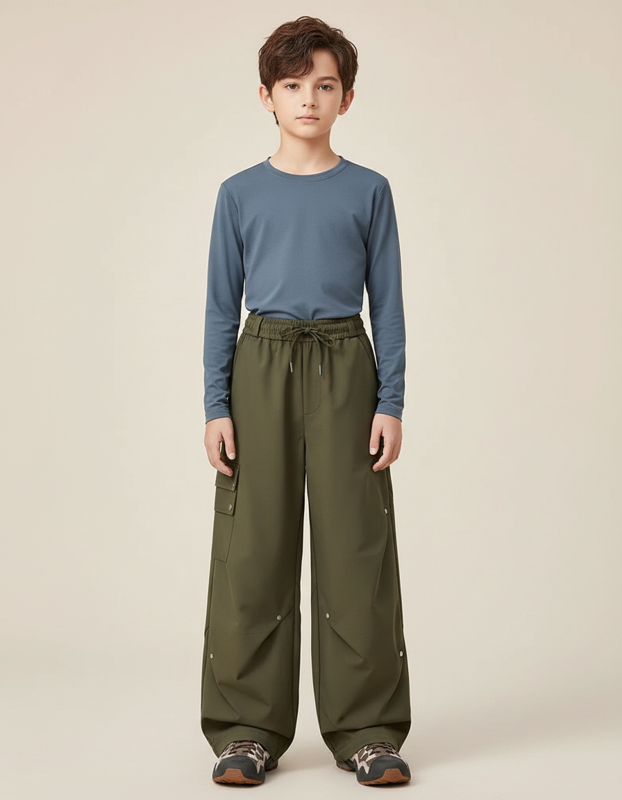 Pantalon Randonnée Kaki Ample Imperméable Cargo Enfant - Polyester