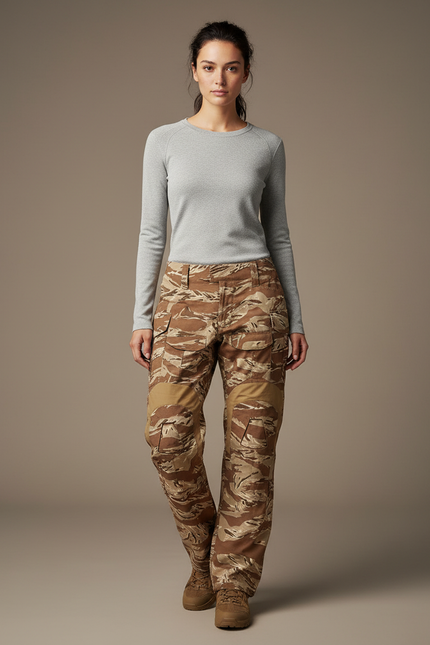 Pantalon Randonnée Camouflage Désert Femme Cargo Robuste - Imprimé Toile