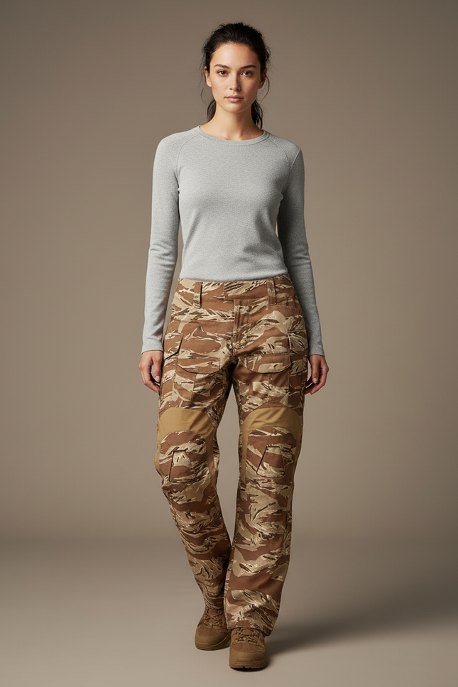 Pantalon Randonnée Camouflage Désert Femme Cargo Robuste - Imprimé Toile