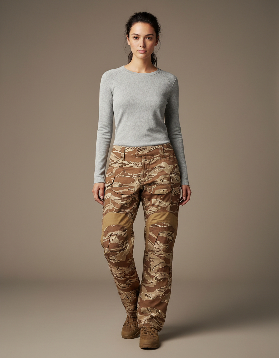 Pantalon Randonnée Camouflage Désert Femme Cargo Robuste - Imprimé Toile