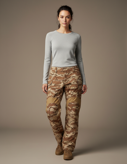 Pantalon Randonnée Camouflage Désert Femme Cargo Robuste - Imprimé Toile