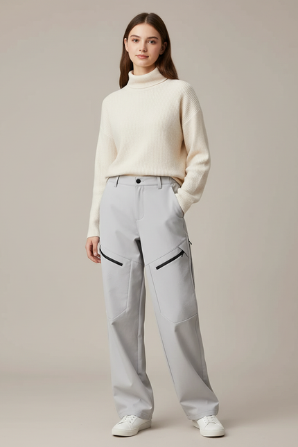 Pantalon Randonnée Gris Ample Zippé Décontracté - Polyester