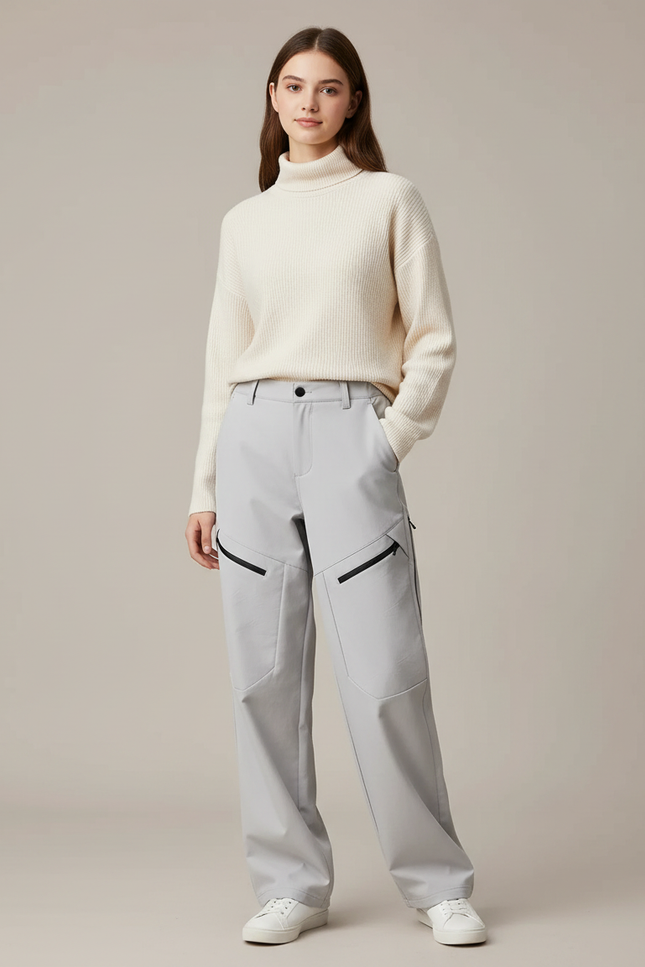 Pantalon Randonnée Gris Ample Zippé Décontracté - Polyester