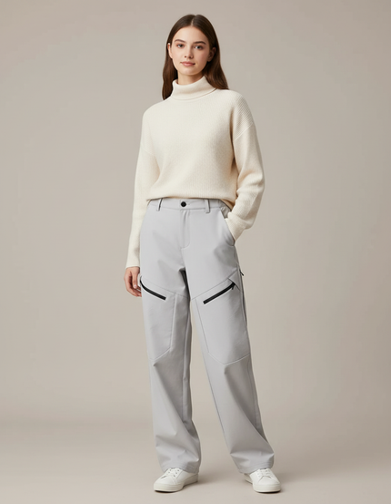 Pantalon Randonnée Gris Ample Zippé Décontracté - Polyester