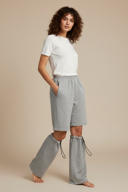 Pantalon Randonnée Gris Convertible Ample Femme Cordon - Molleton