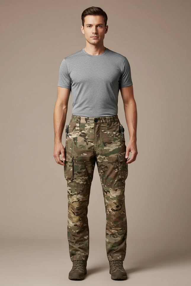 Pantalon Randonnée Camouflage Militaire Cargo Résistant Homme - Multicolore Toile