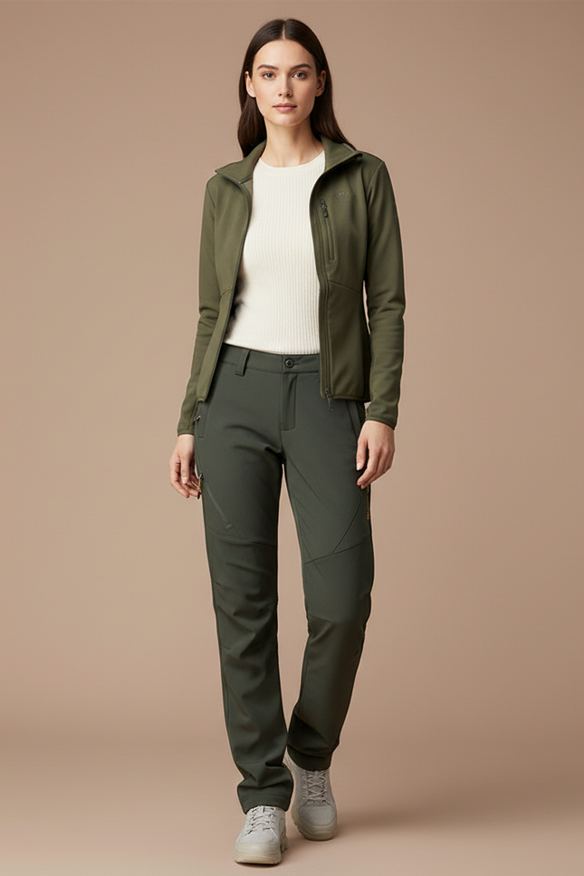 Pantalon Randonnée Femme Vert Doux Confortable Extensible - Polyester