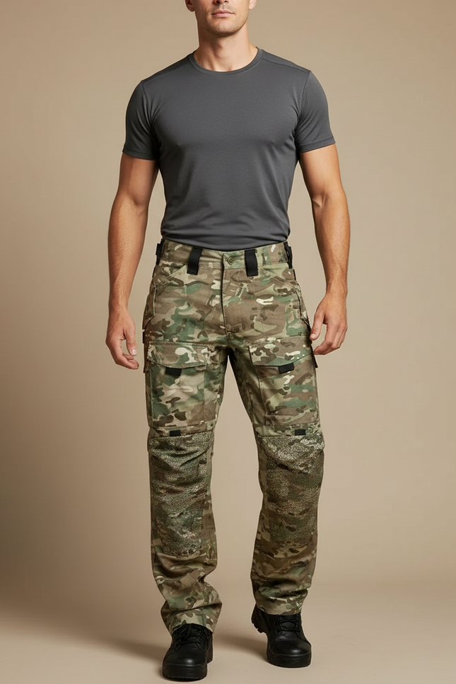 Pantalon Randonnée Camouflage Cargo Tactique Multipoches Homme - Multicolore Toile