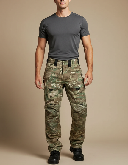 Pantalon Randonnée Camouflage Cargo Tactique Multipoches Homme - Multicolore Toile