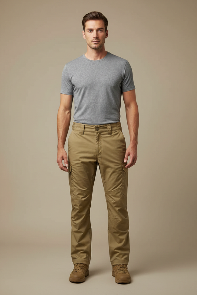 Pantalon Randonnée Kaki Cargo Tactique Résistant Homme - Toile