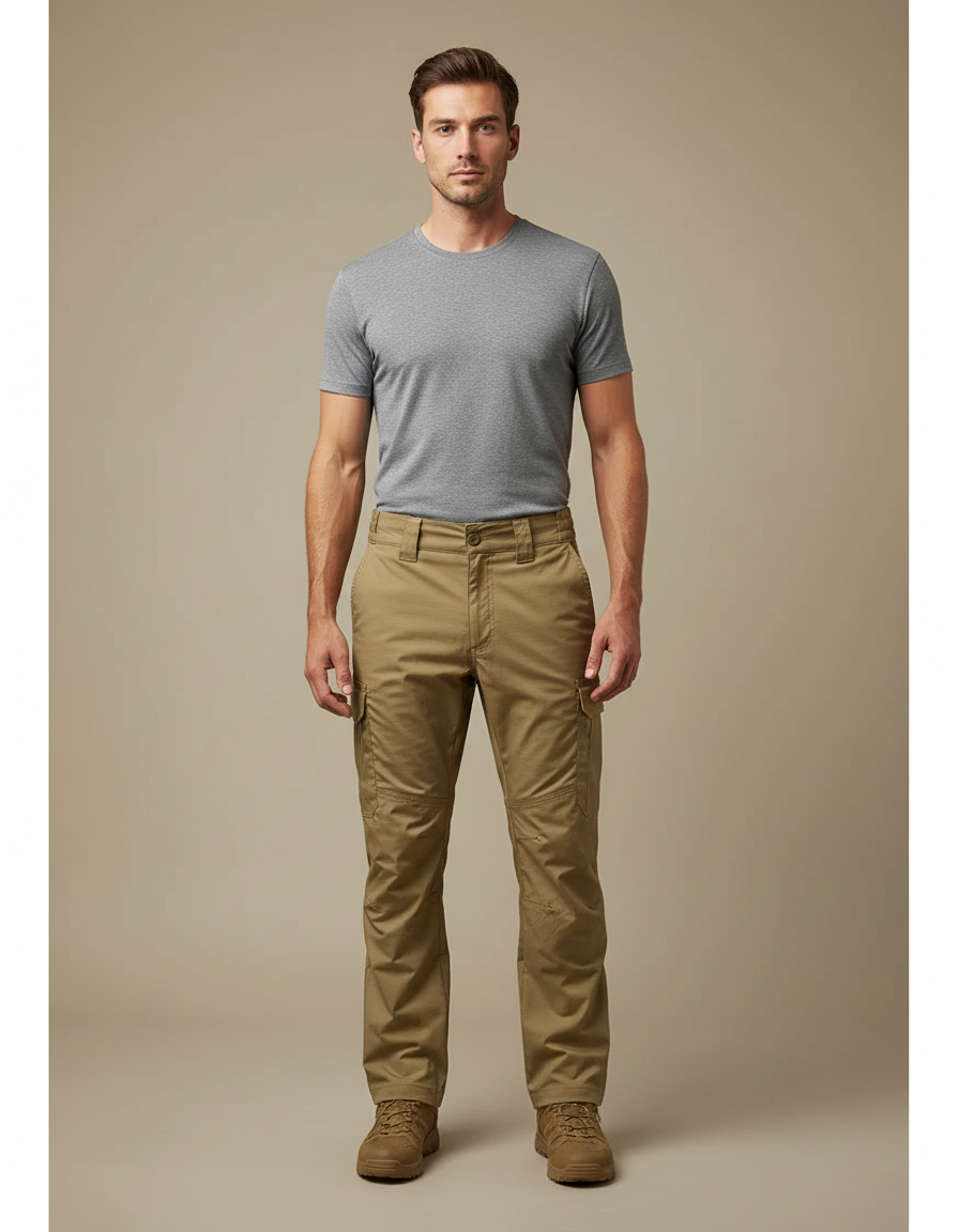 Pantalon Randonnée Kaki Cargo Tactique Résistant Homme - Toile