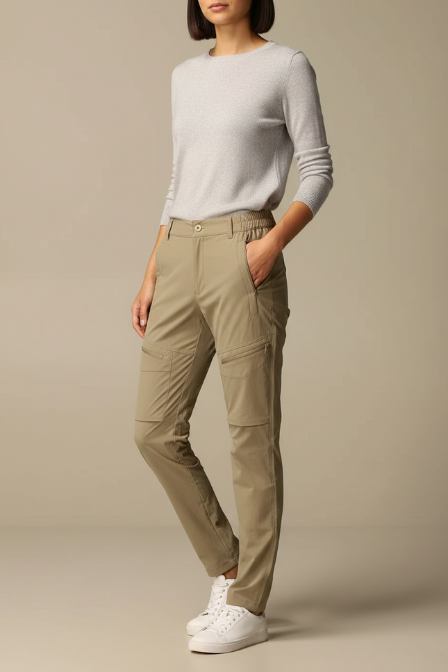 Pantalon Randonnée Kaki Cargo Stretch Femme - Polyester