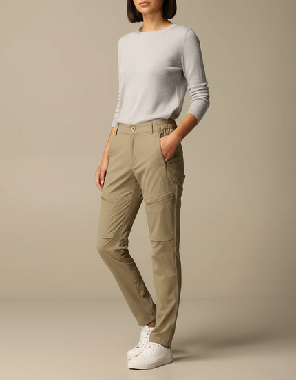 Pantalon Randonnée Kaki Cargo Stretch Femme - Polyester