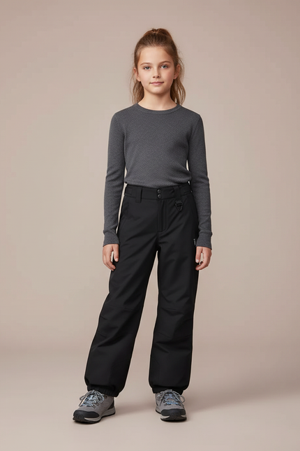 Pantalon Randonnée Noir Imperméable Enfant Hiver - Polyester