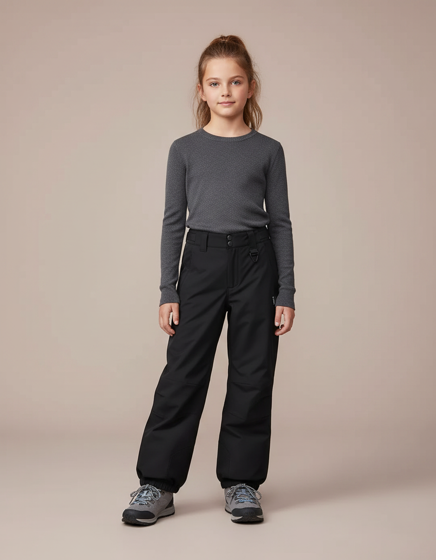 Pantalon Randonnée Noir Imperméable Enfant Hiver - Polyester