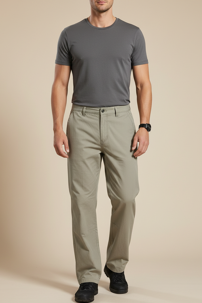 Pantalon Randonnée Kaki Coton Décontracté Homme Ample