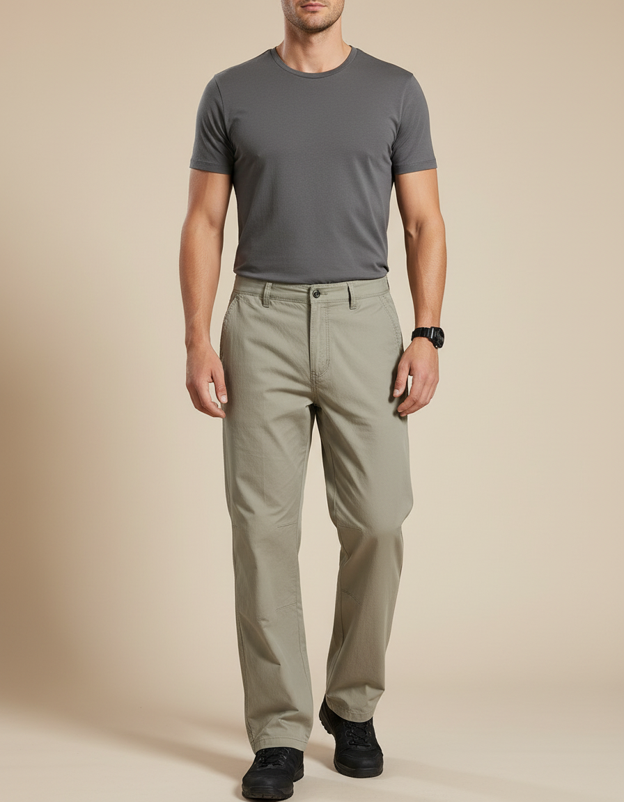 Pantalon Randonnée Kaki Coton Décontracté Homme Ample