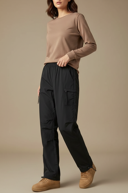 Pantalon Randonnée Noir Cargo Femme Fluide Décontracté - Polyester
