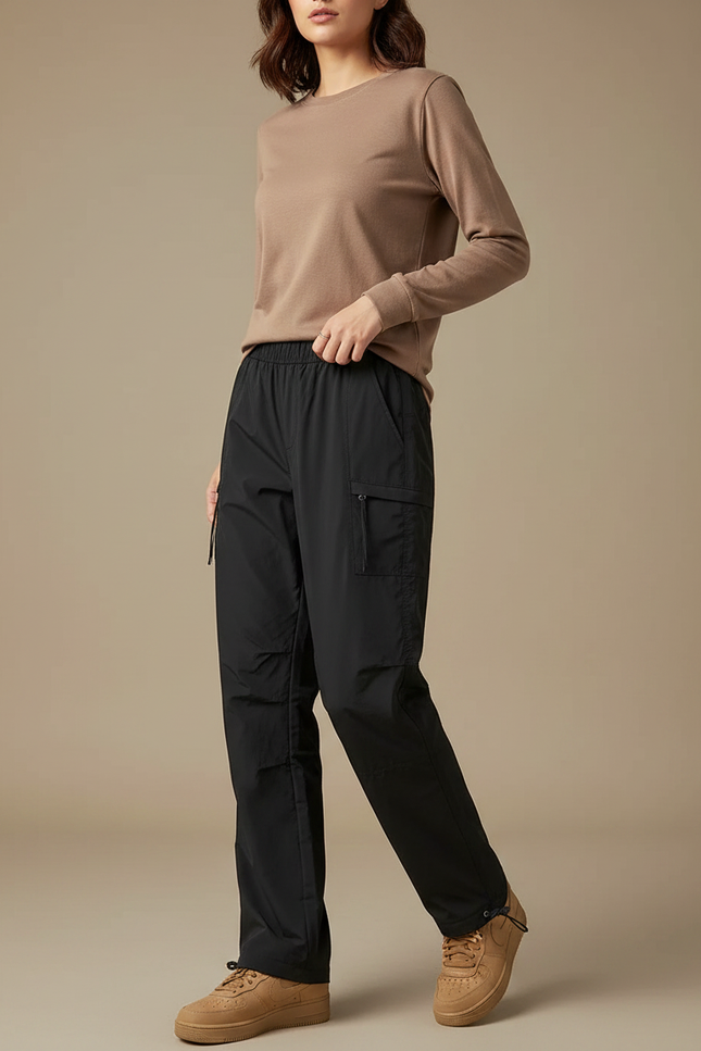 Pantalon Randonnée Noir Cargo Femme Fluide Décontracté - Polyester