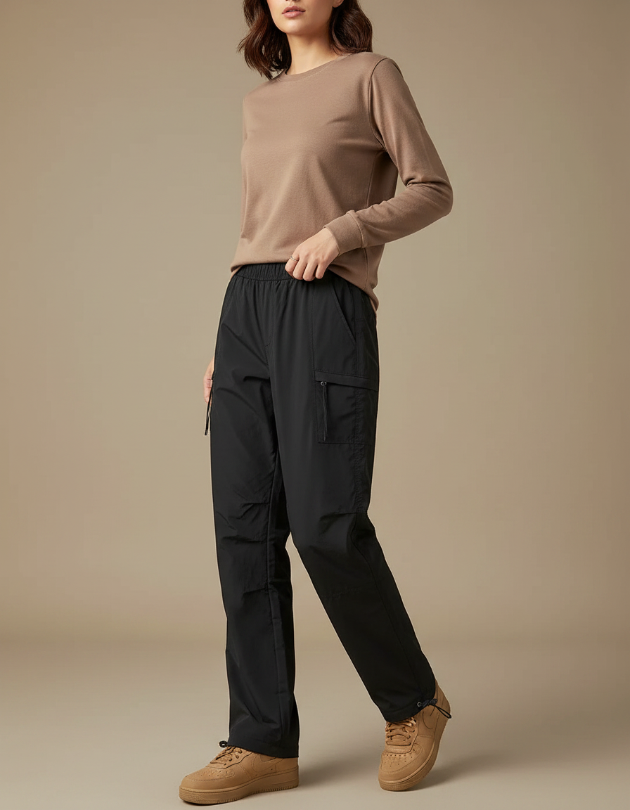 Pantalon Randonnée Noir Cargo Femme Fluide Décontracté - Polyester