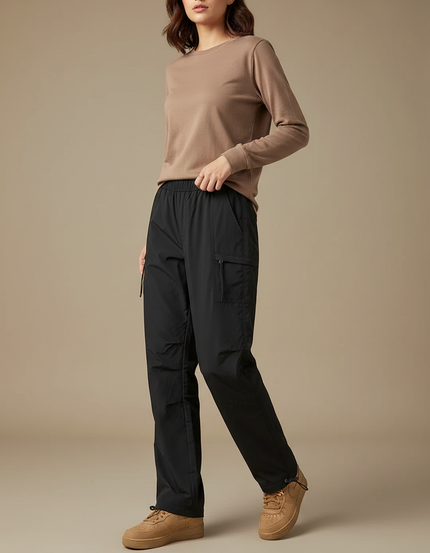 Pantalon Randonnée Noir Cargo Femme Fluide Décontracté - Polyester