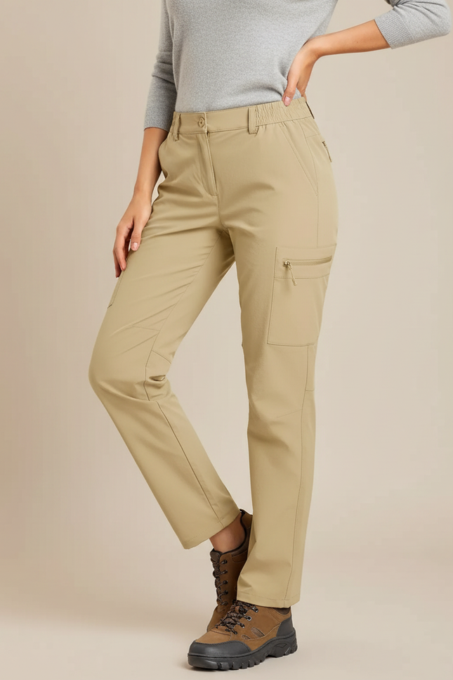 Pantalon Randonnée Beige Cargo Léger Femme Convertible - Polyester