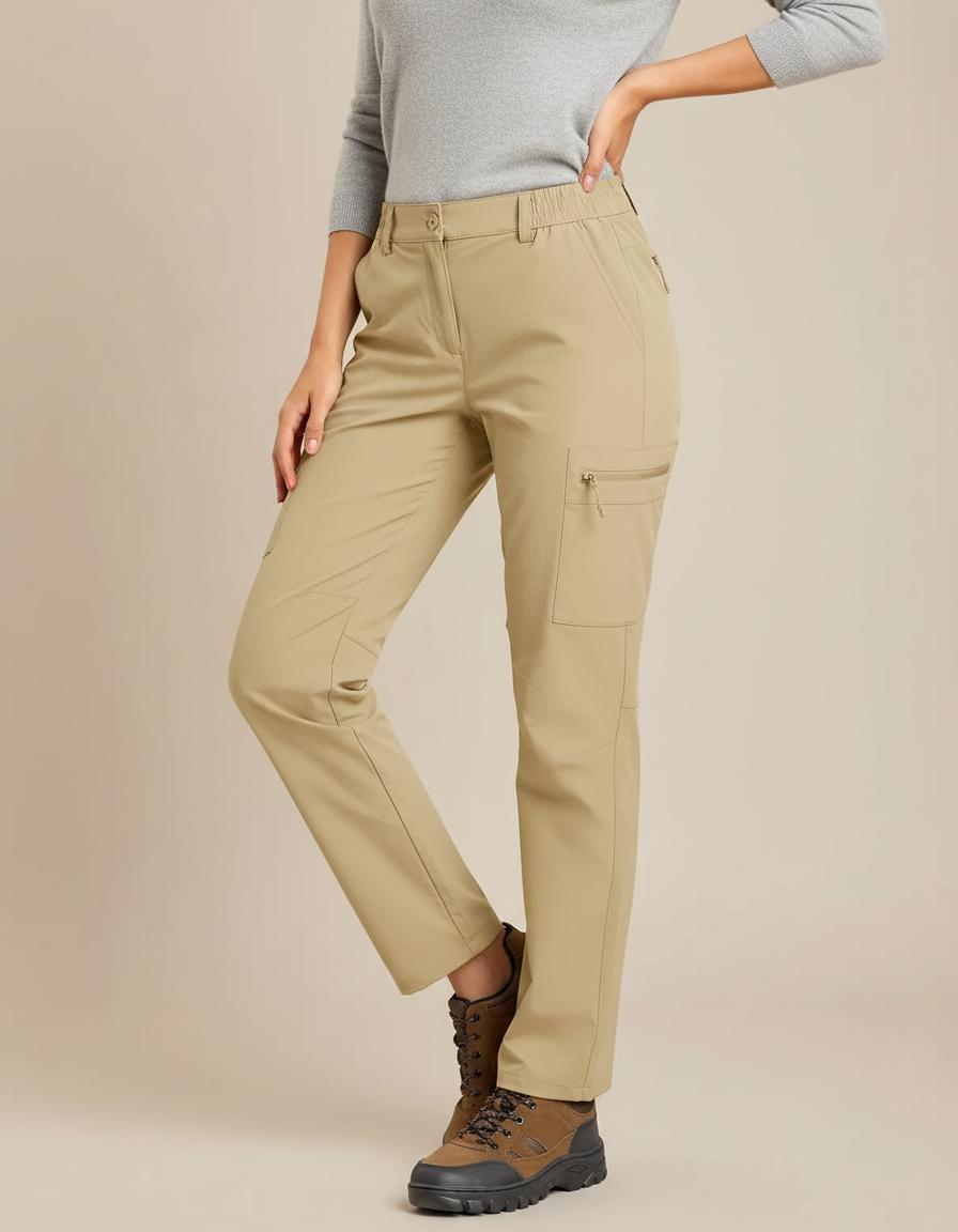 Pantalon Randonnée Beige Cargo Léger Femme Convertible - Polyester