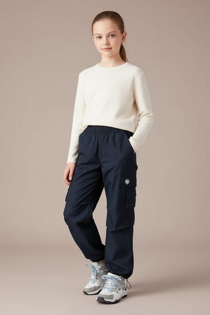 Pantalon Randonnée Marine Cargo Ample Fille - Polyester